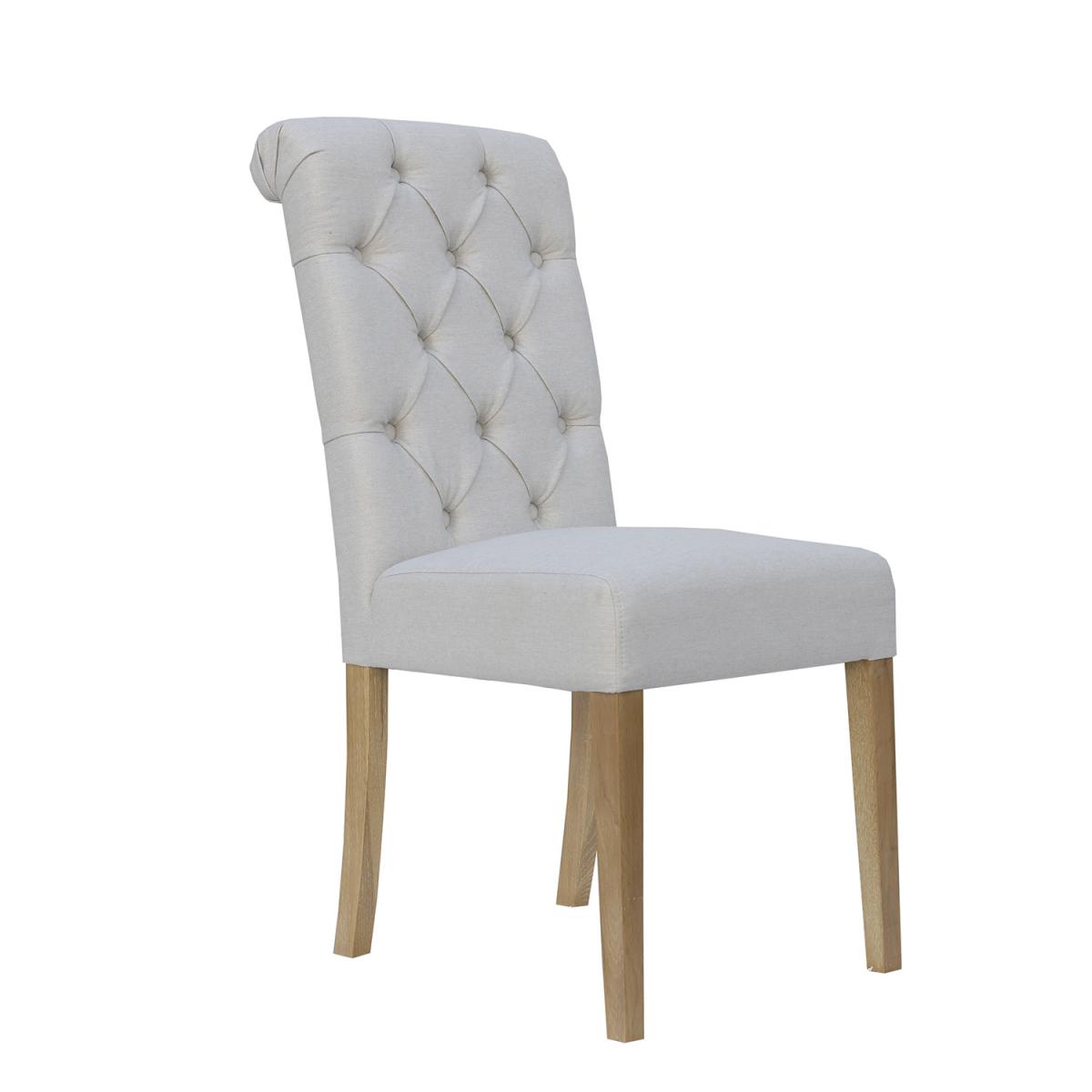 Pair of Button Back Chairs with Scroll Top Dining Chair - Natural – image 2