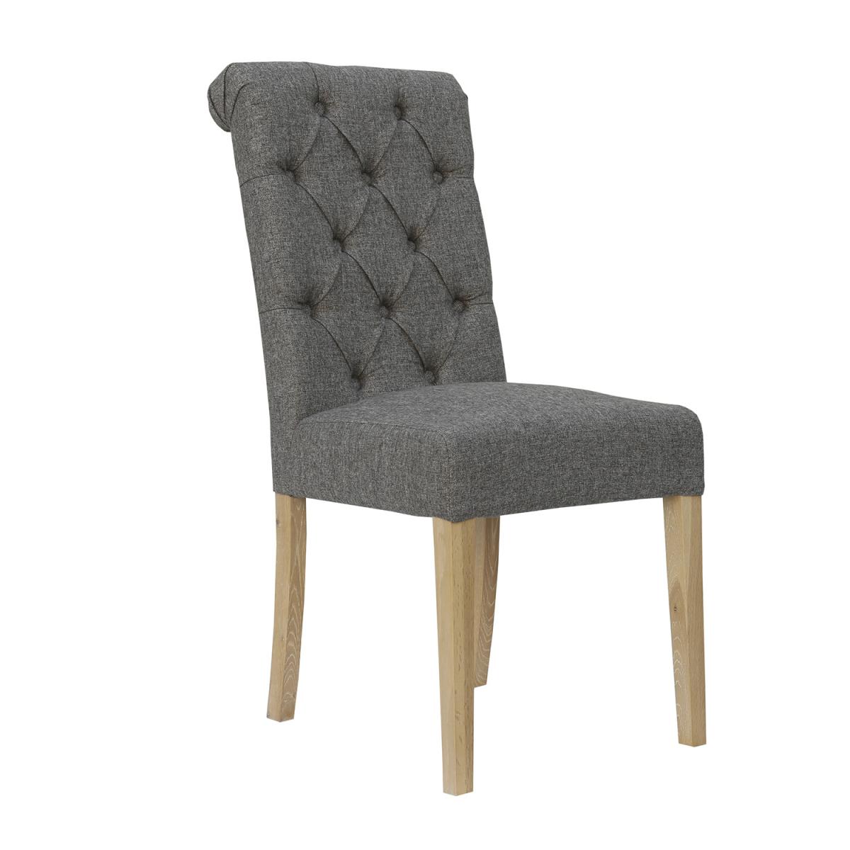 Pair of Button Back Chairs with Scroll Top Dining Chair - Natural – image 4