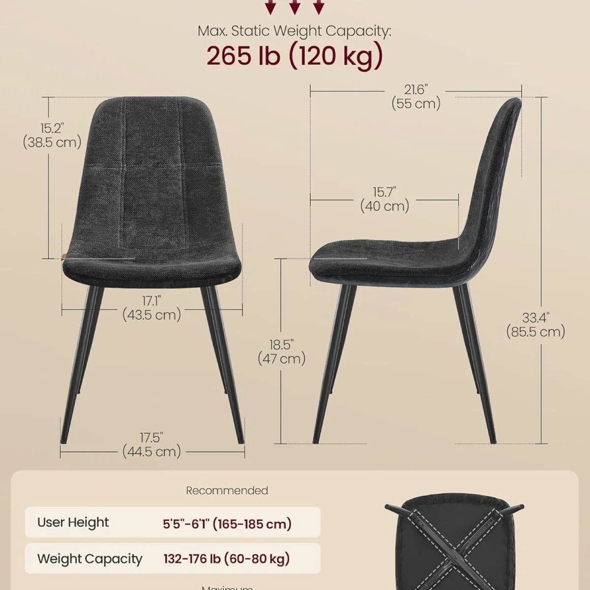 Dining Chairs Set of 4, Modern Upholstered Velvet Kitchen Chairs - Grey – image 2