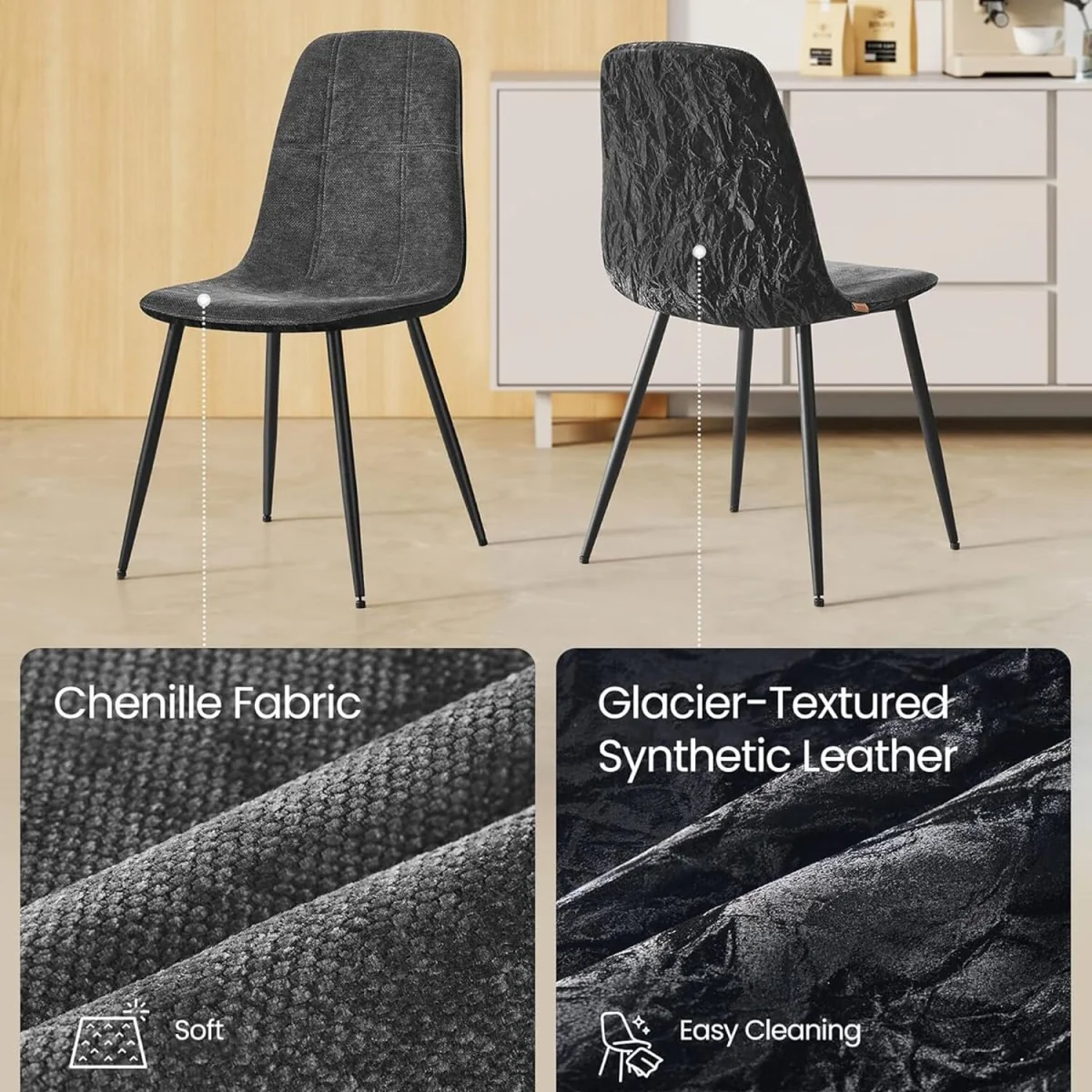 Dining Chairs Set of 4, Modern Upholstered Velvet Kitchen Chairs - Grey – image 3