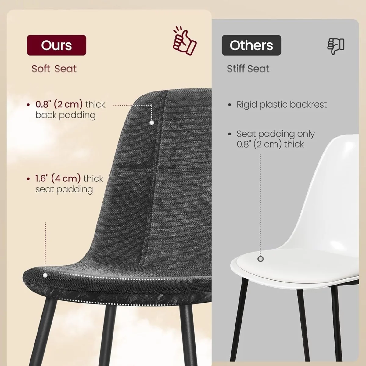 Dining Chairs Set of 4, Modern Upholstered Velvet Kitchen Chairs - Grey – image 5