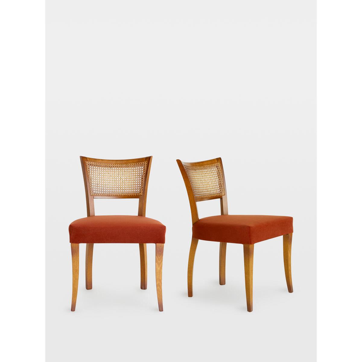 Pair of Molina Dining Chairs Cane Back Velvet, Umber UK – image 1