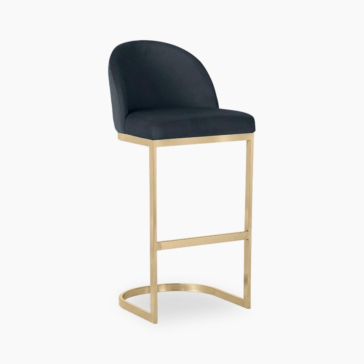 Matteo Bar Stool with Backrest, Ink Grey Sustainable Velvet Leg Colour: Brass – image 2