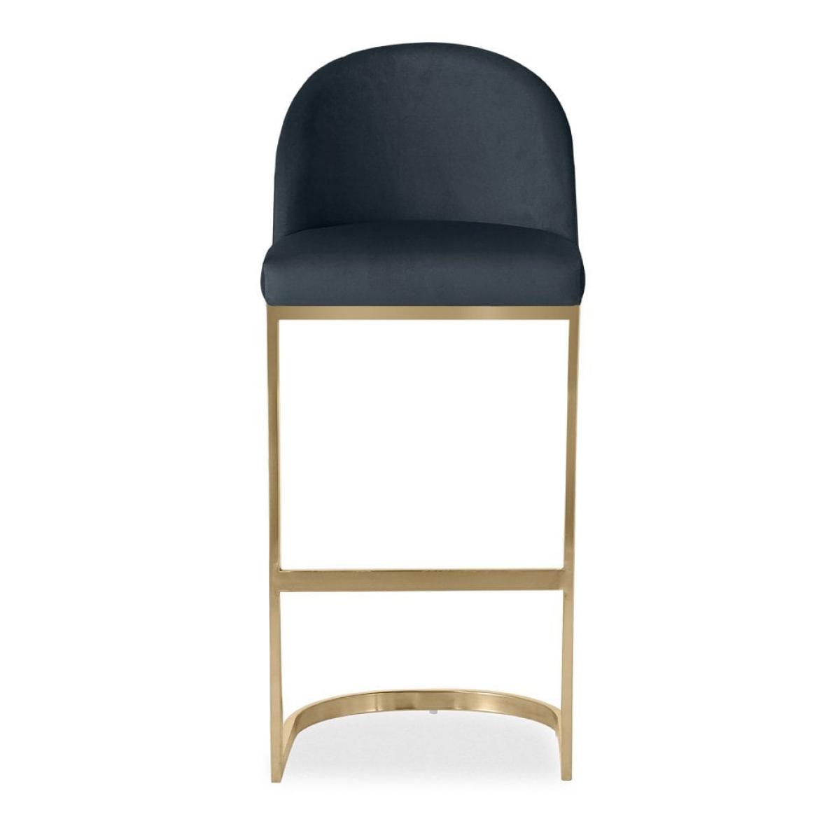 Matteo Bar Stool with Backrest, Ink Grey Sustainable Velvet Leg Colour: Brass – image 4