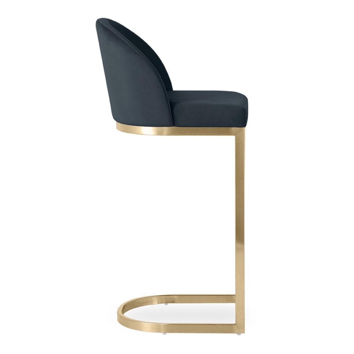 Matteo Bar Stool with Backrest, Ink Grey Sustainable Velvet Leg Colour: Brass – image 5