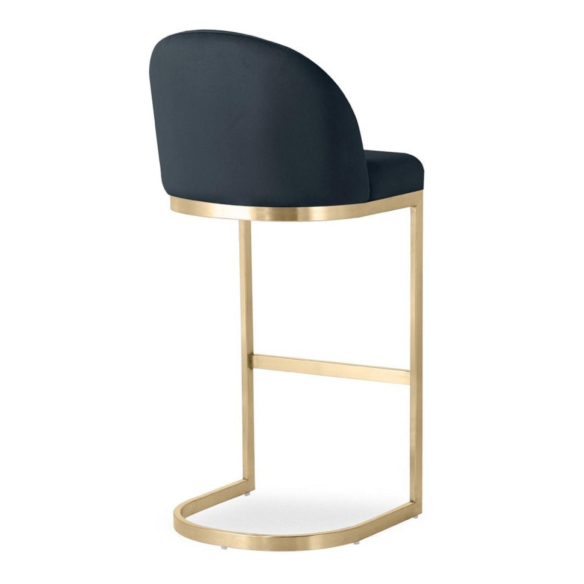 Matteo Bar Stool with Backrest, Ink Grey Sustainable Velvet Leg Colour: Brass – image 6