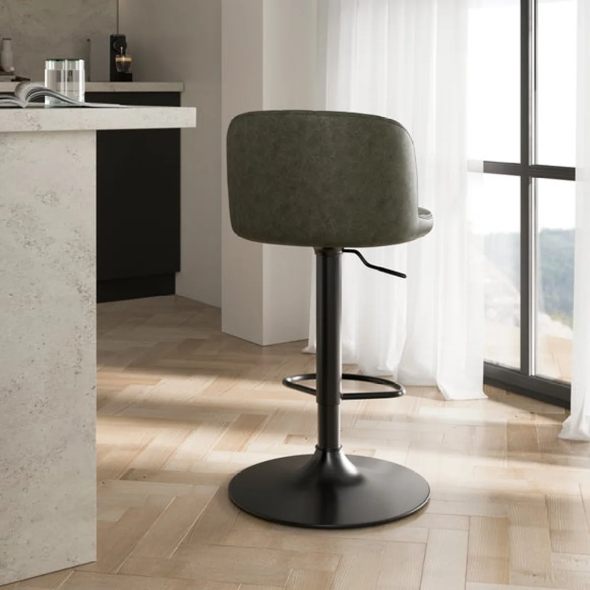 Mylo Gaslift Barstool, Faux Leather – image 2