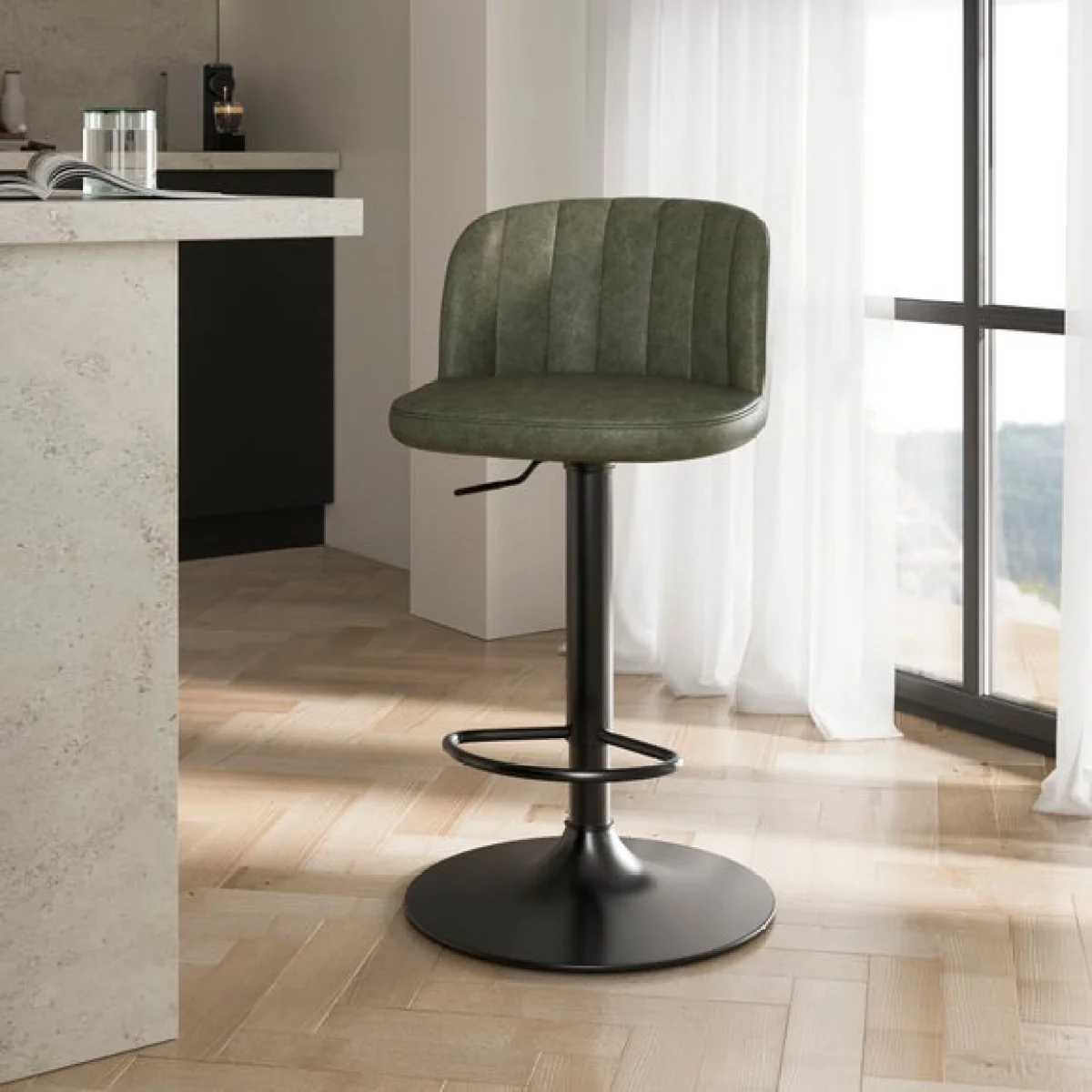 Mylo Gaslift Barstool, Faux Leather – image 1