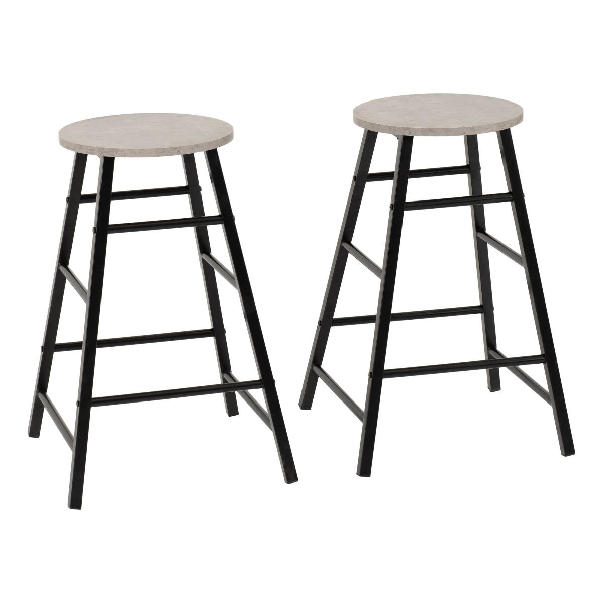 Athens Set of 2 Concrete Effect Bar Stools Grey – image 2