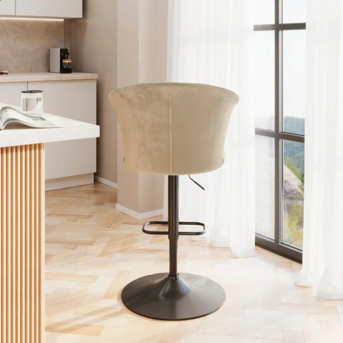 Kendall Bar Stool with Black Legs, Velvet – image 6