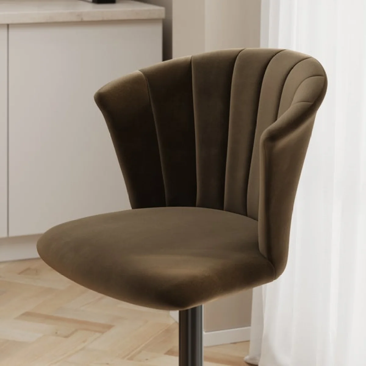 Kendall Bar Stool with Black Legs, Velvet – image 3