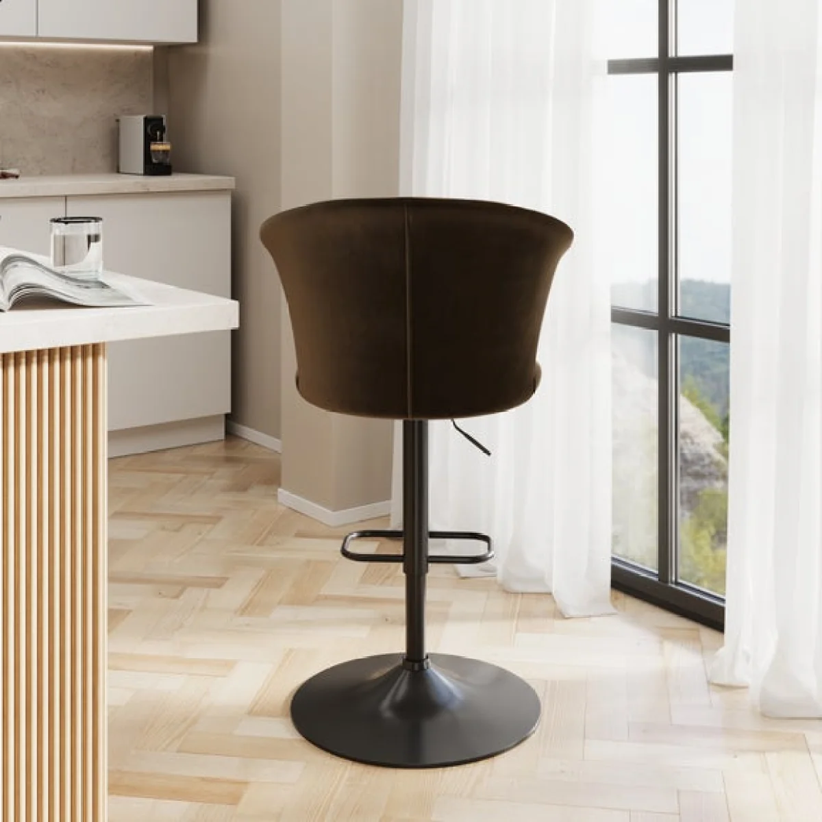 Kendall Bar Stool with Black Legs, Velvet – image 6