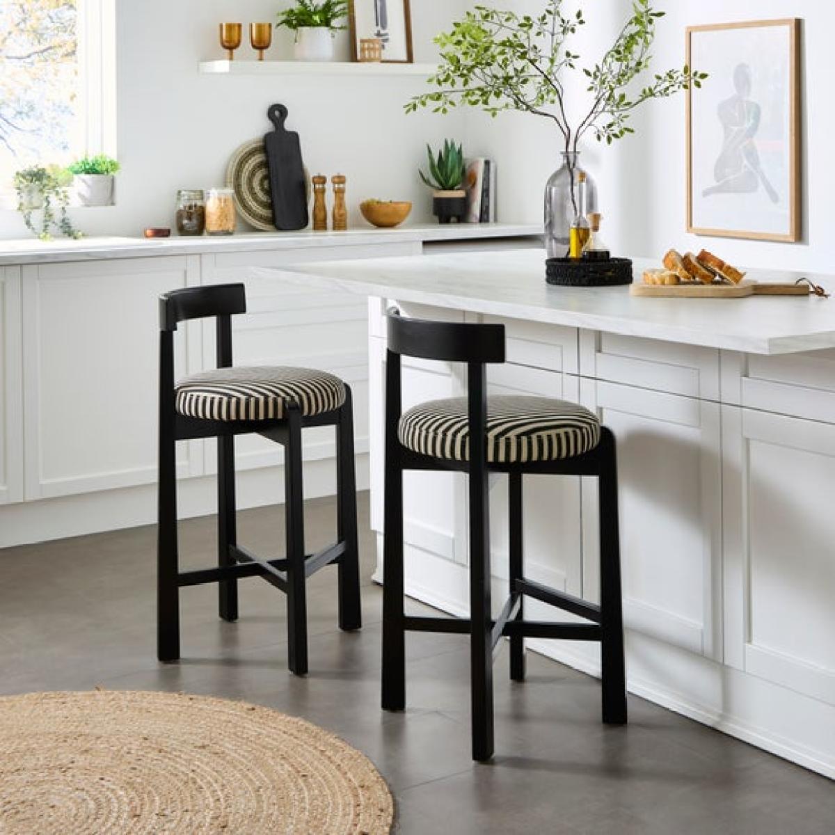 Camille Counter Height Barstool, Striped Fabric – image 1