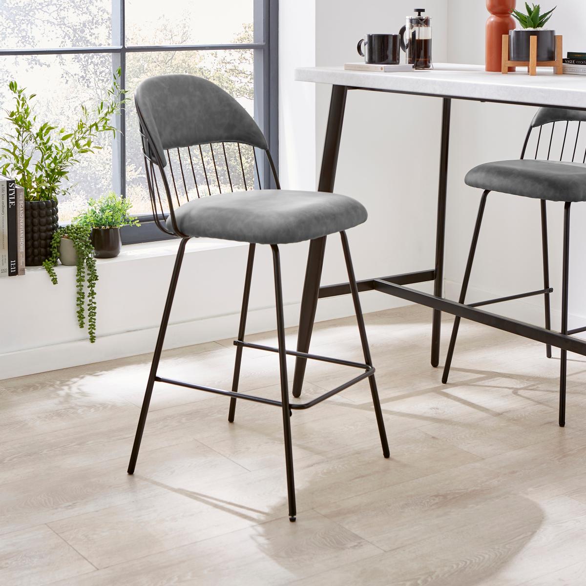 Marcela Bar Stool, Faux Leather Grey – image 2
