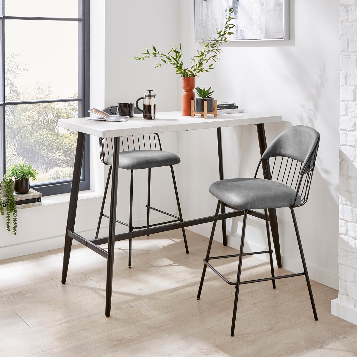 Marcela Bar Stool, Faux Leather Grey – image 3