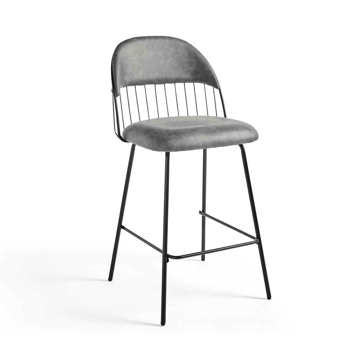 Marcela Bar Stool, Faux Leather Grey – image 6