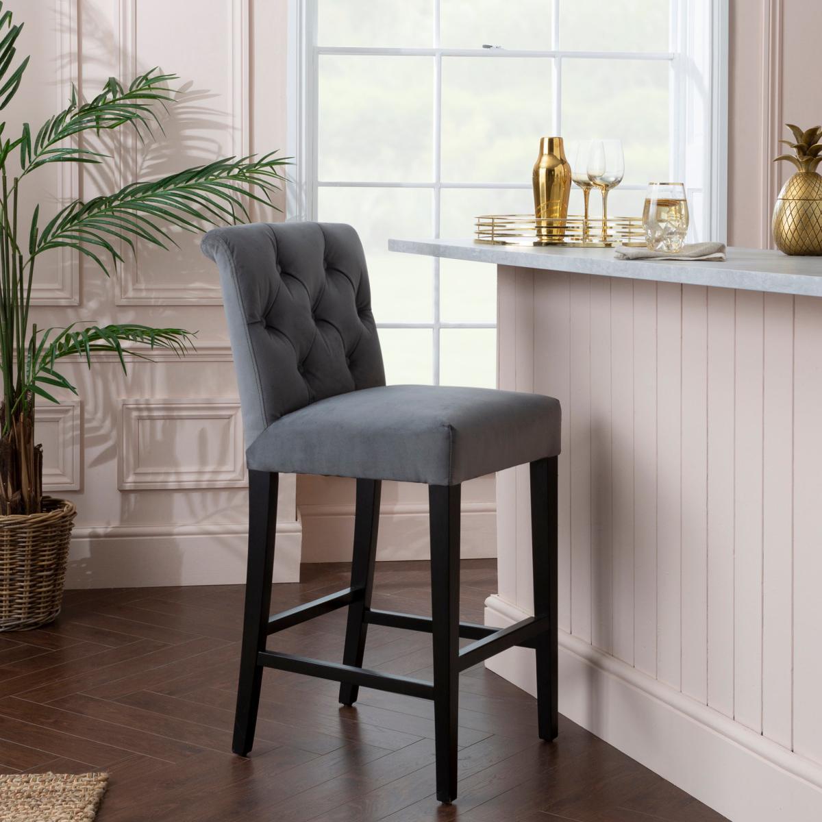 Newbury Bar Stool Grey Velvet Grey – image 2