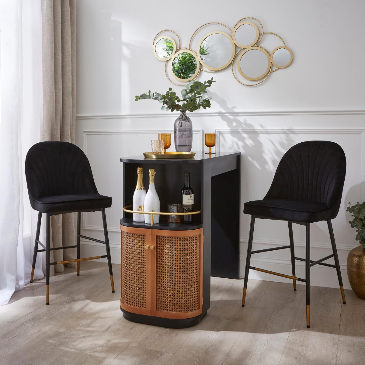 Sylvia Counter Height Bar Stool, Velvet Velvet Black – image 2