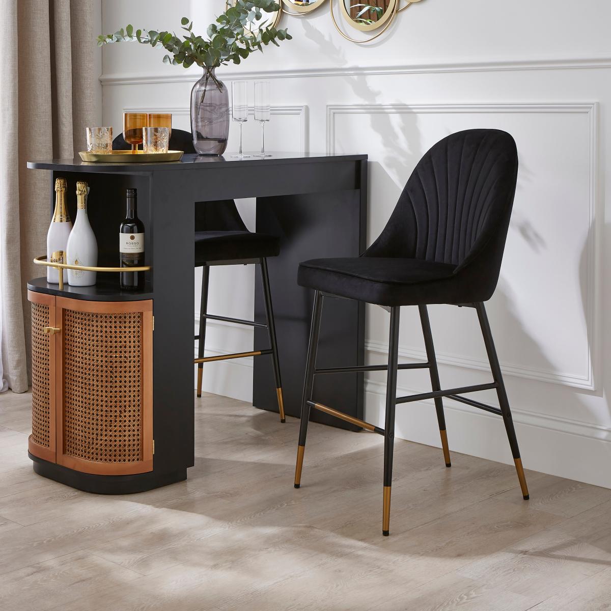 Sylvia Counter Height Bar Stool, Velvet Velvet Black – image 1