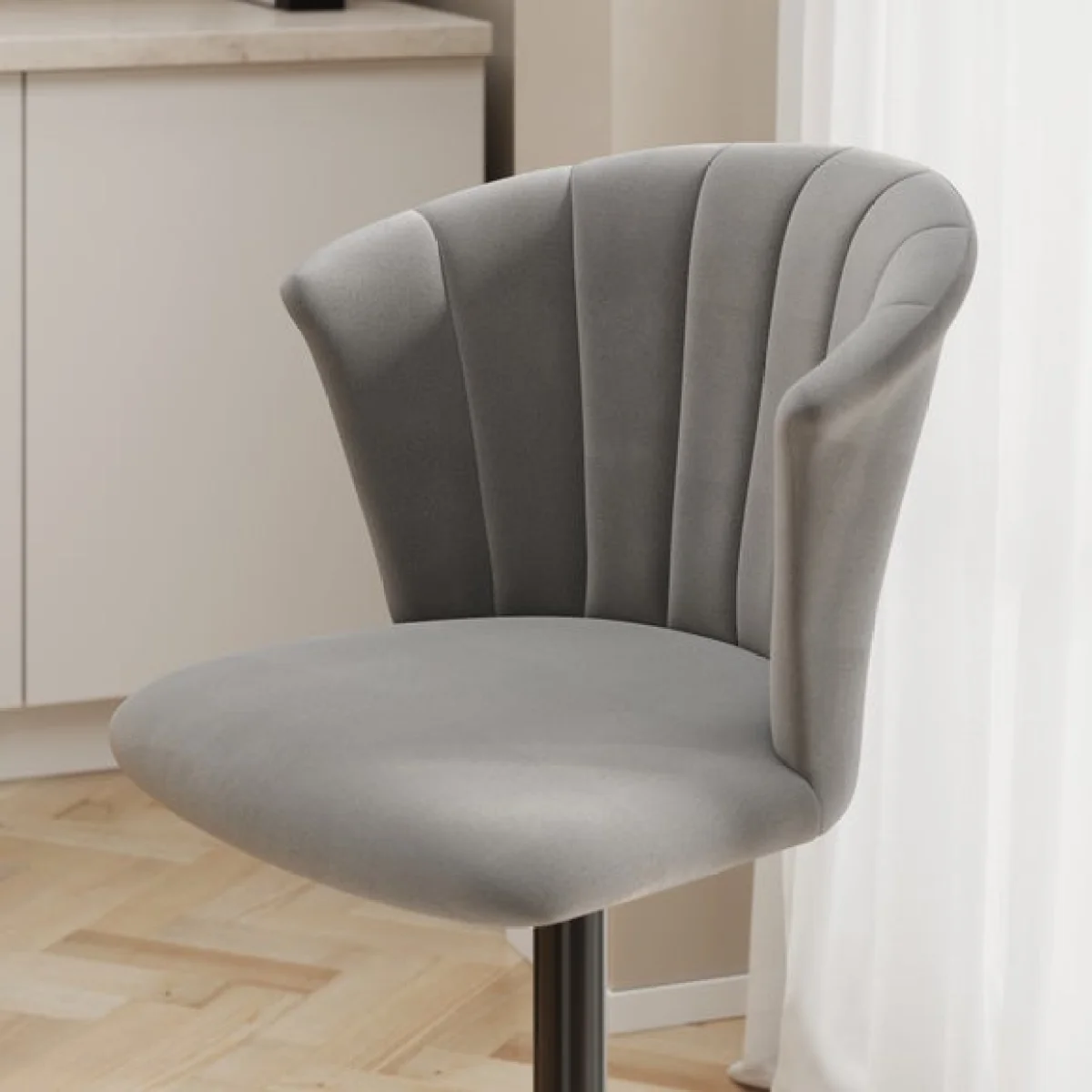 Kendall Bar Stool with Black Legs, Velvet – image 3