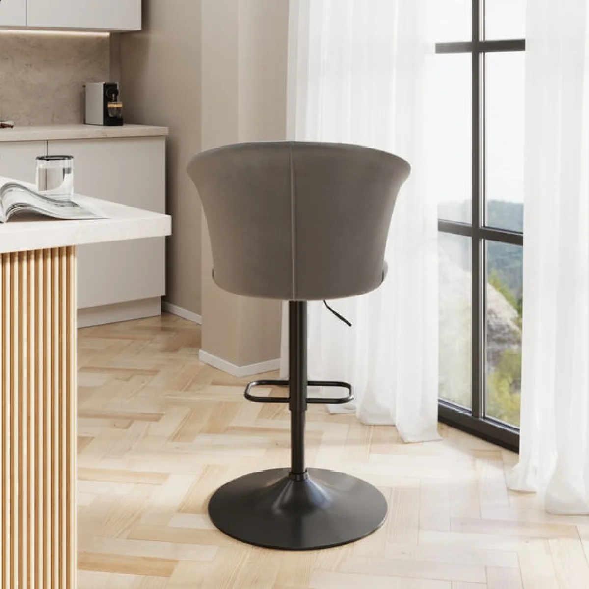 Kendall Bar Stool with Black Legs, Velvet – image 6