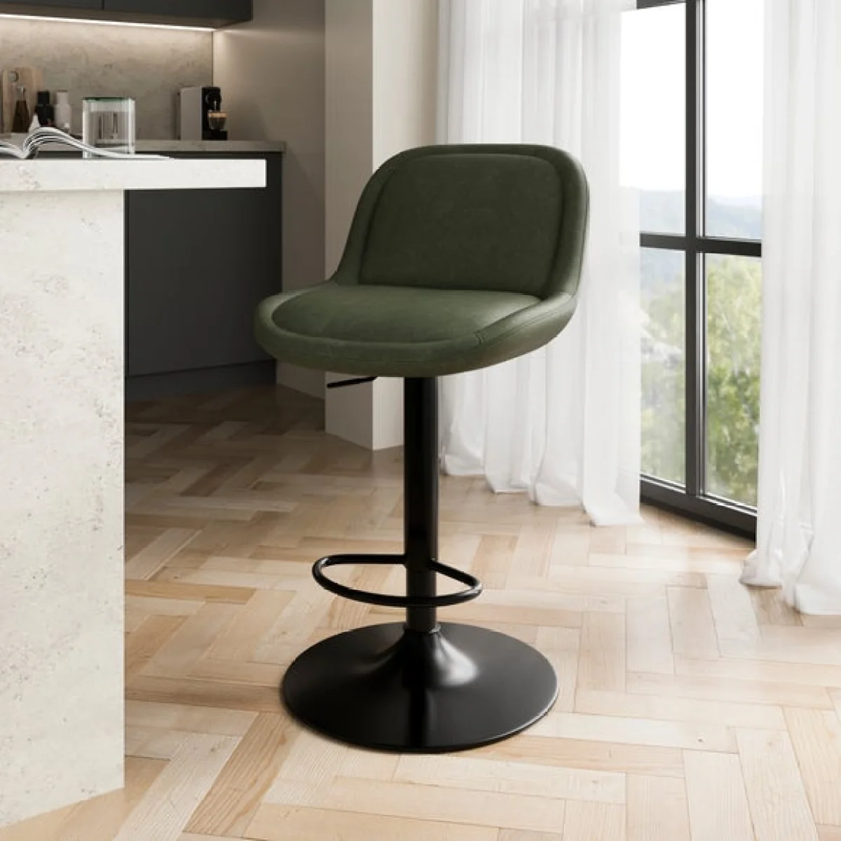 Lyle Gaslift Barstool, Faux Leather – image 1