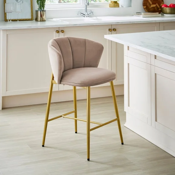 Kiley Bar Stool with Gold Legs, Velvet – image 1