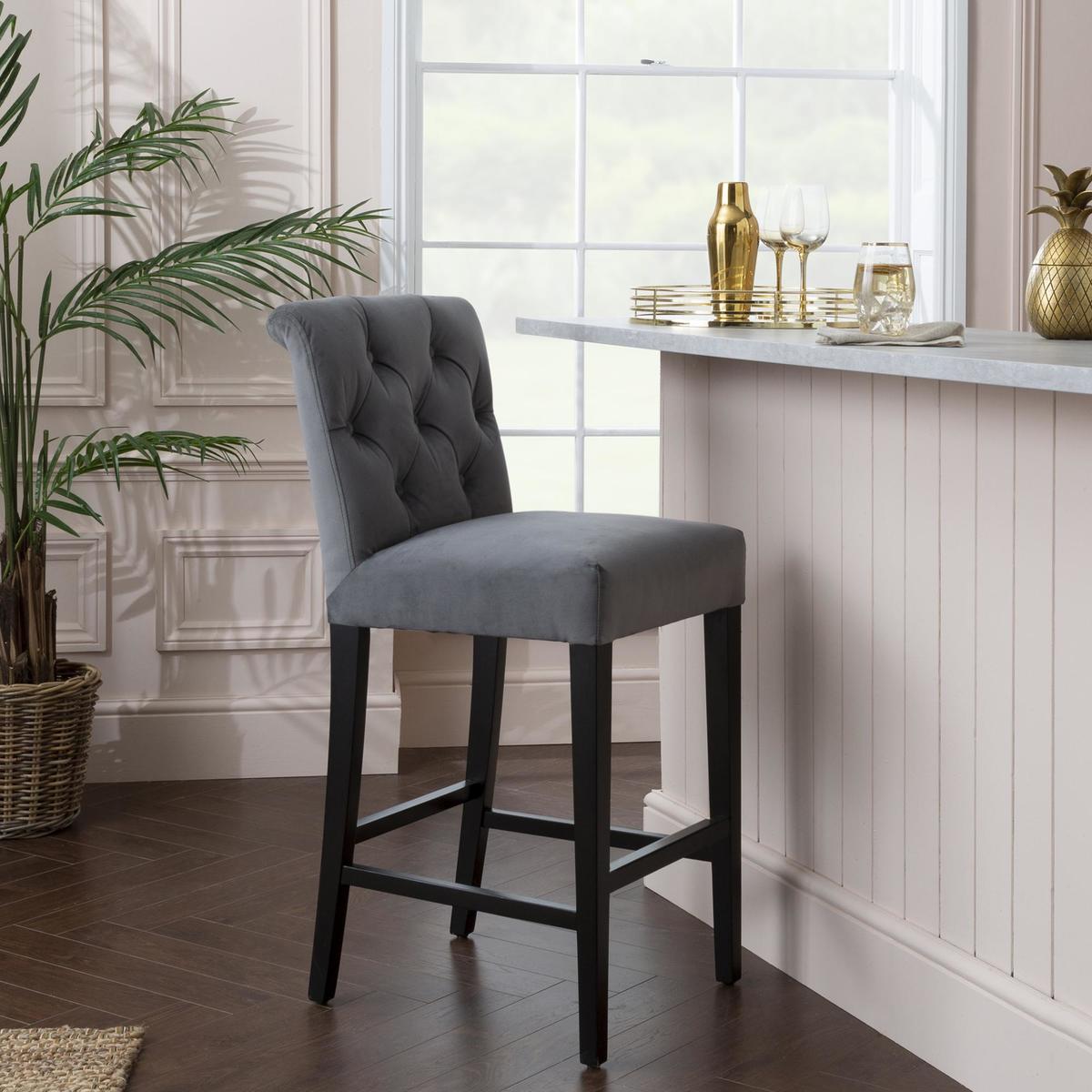 Newbury Bar Stool Grey Velvet Grey – image 4
