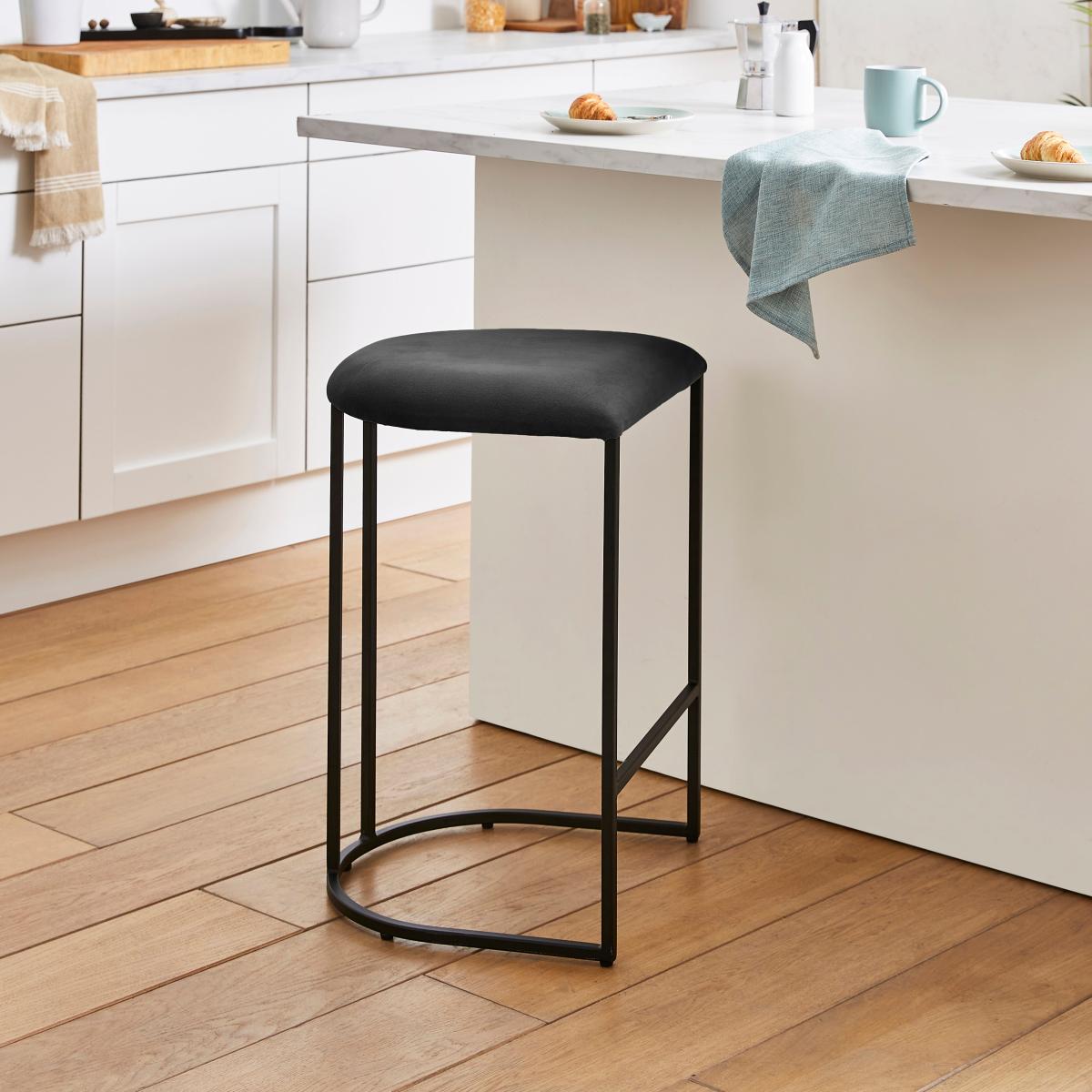Gena Counter Height Velvet Bar Stool Black – image 1