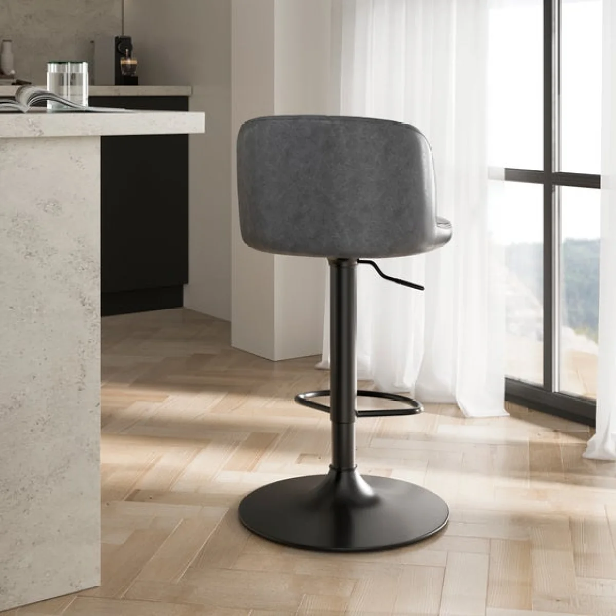 Mylo Gaslift Barstool, Faux Leather – image 2
