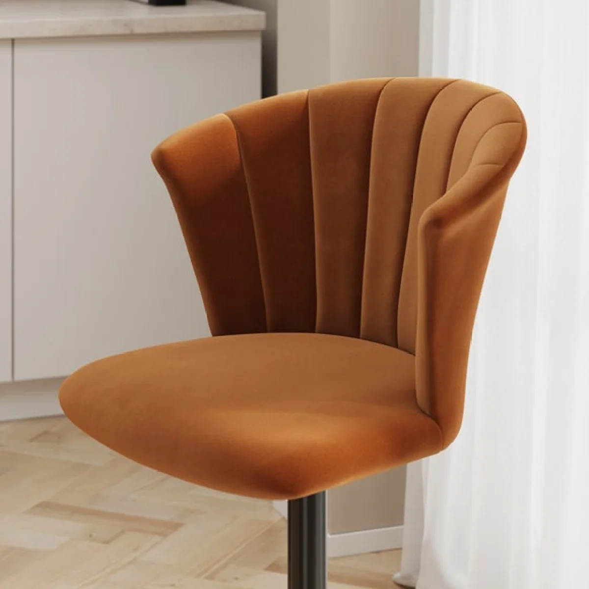 Kendall Bar Stool with Black Legs, Velvet – image 3