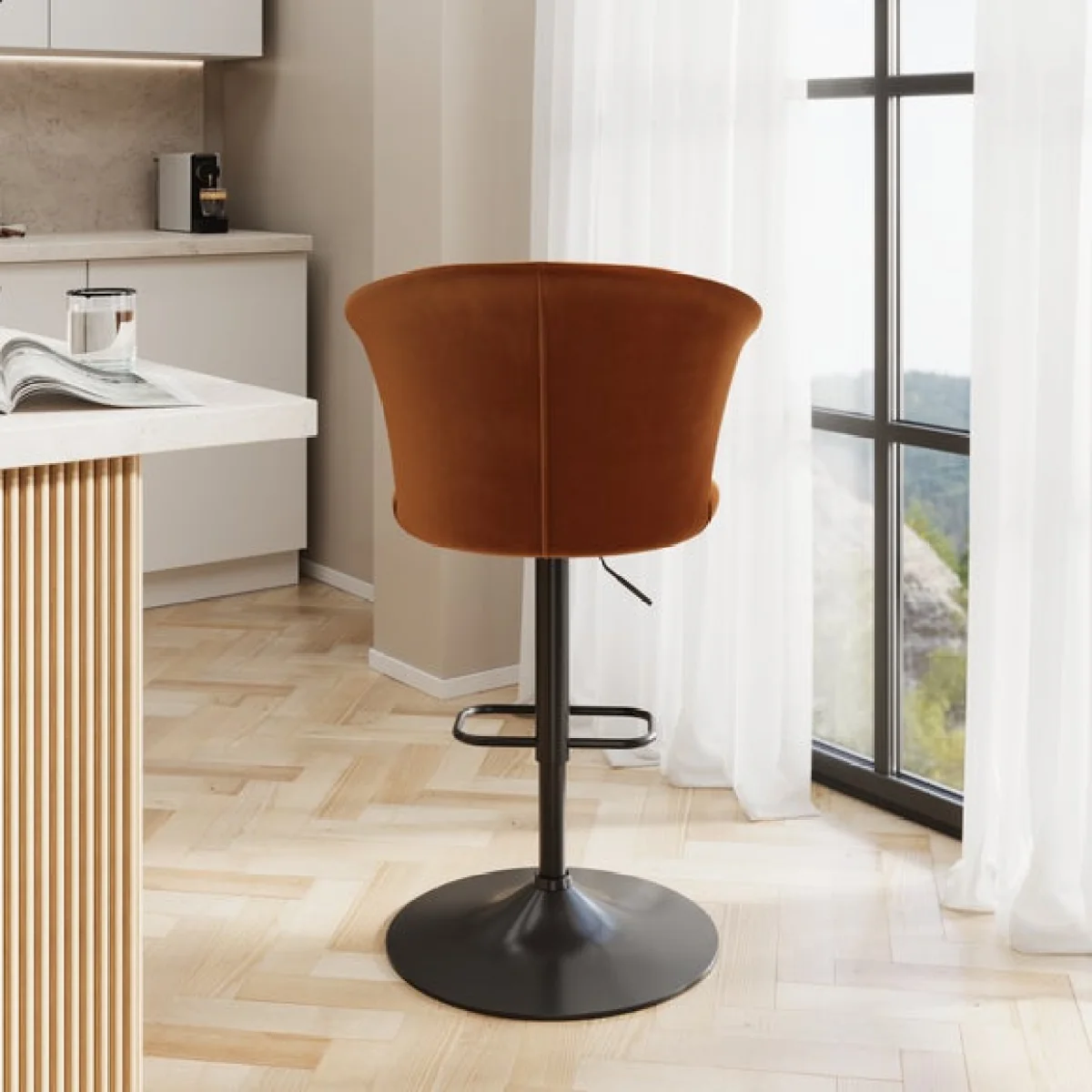 Kendall Bar Stool with Black Legs, Velvet – image 6