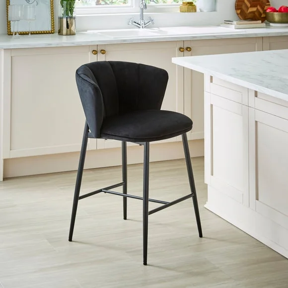 Kiley Bar Stool with Black Legs, Velvet – image 1