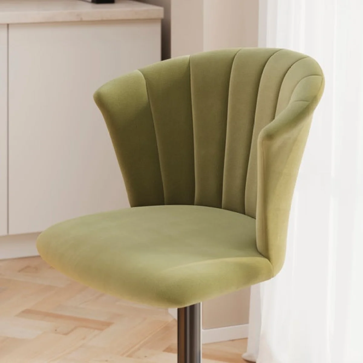 Kendall Bar Stool with Black Legs, Velvet – image 3