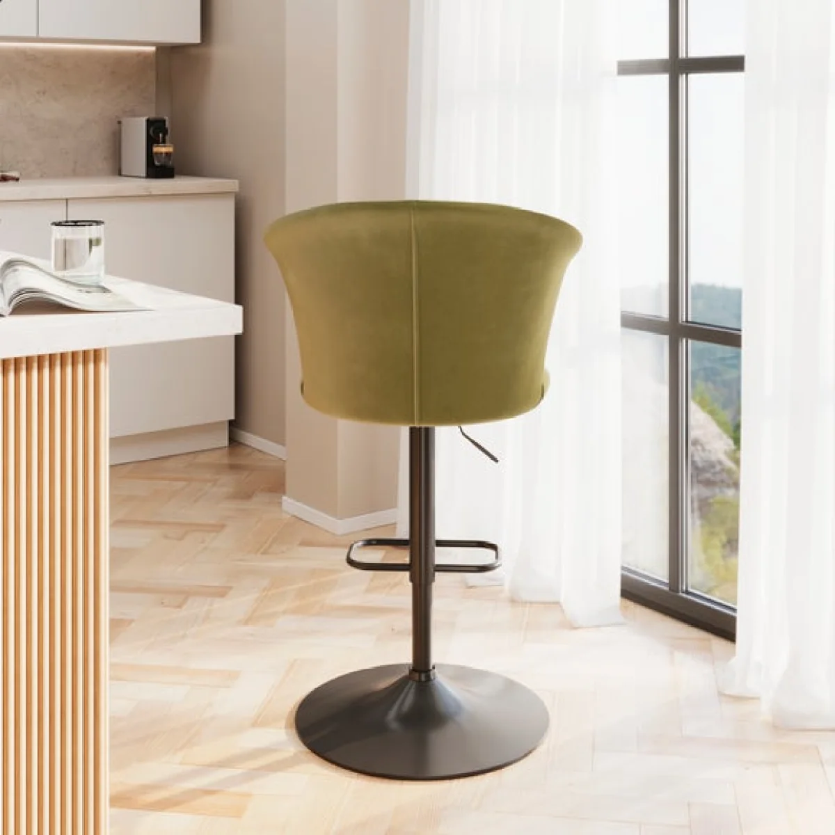Kendall Bar Stool with Black Legs, Velvet – image 6