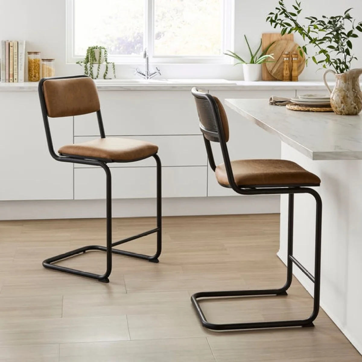 Draper Cantilever Barstool, Faux Leather – image 2