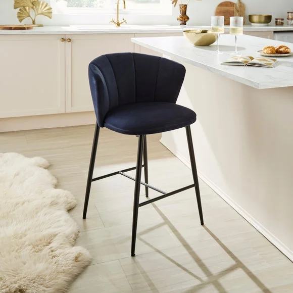 Kiley Bar Stool with Black Legs, Velvet – image 1