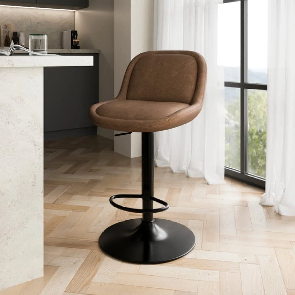 Lyle Gaslift Barstool, Faux Leather – image 1