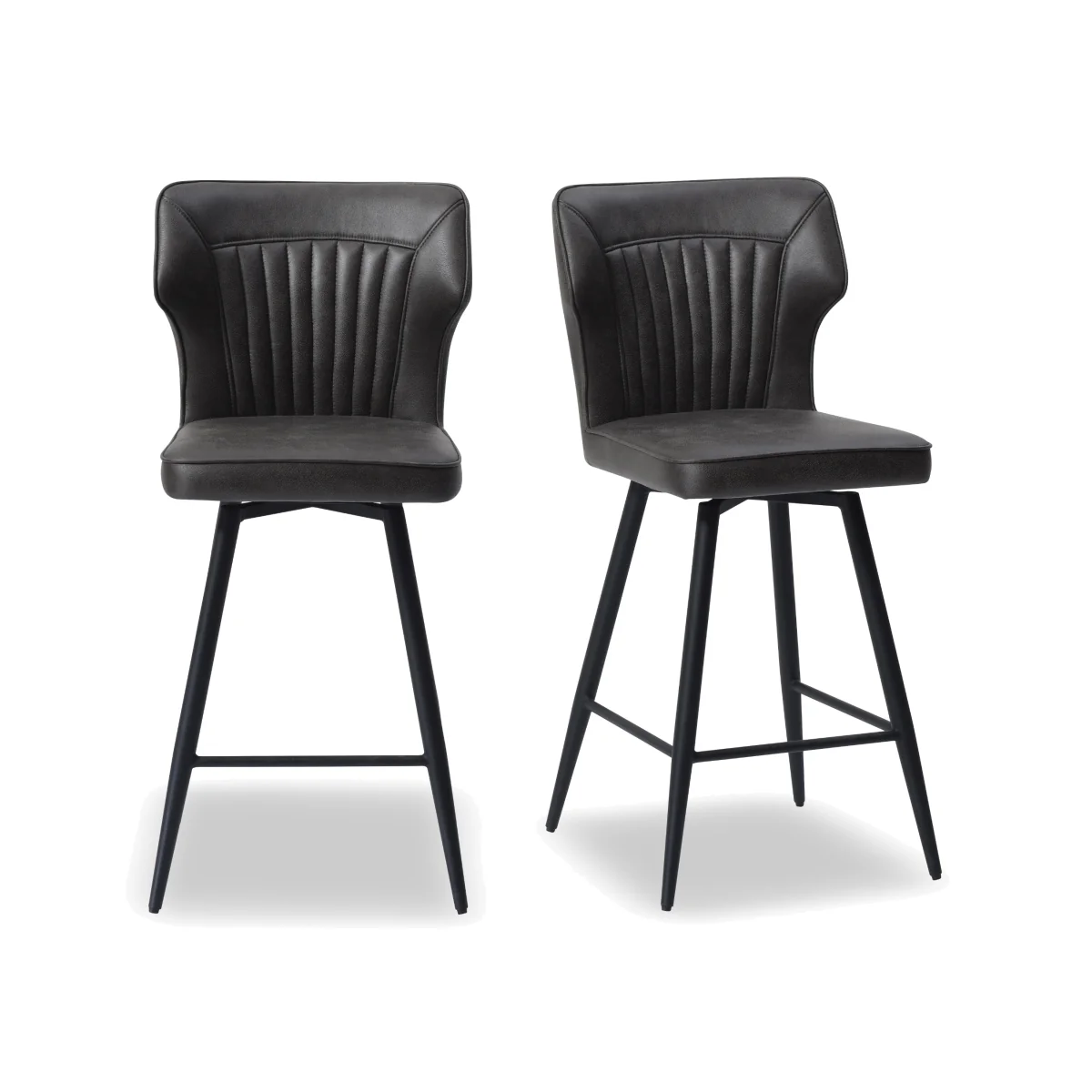 Jayden Pair of Faux Leather Swivel Bar Stools - Dark Grey – image 1