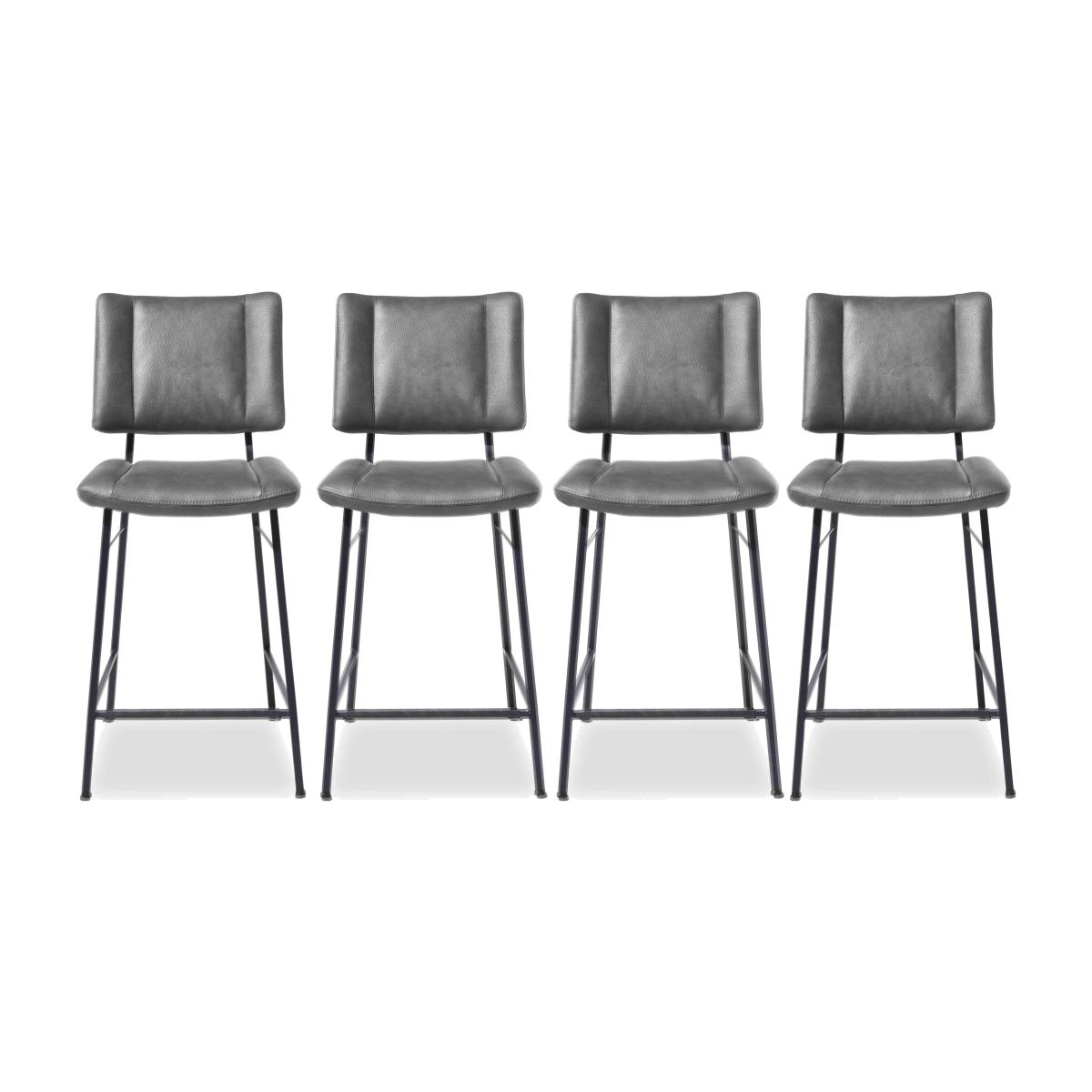 Habufa - Toronto Set of 4 Faux AN TO Leather Fixed Bar Stools - Anthracite
