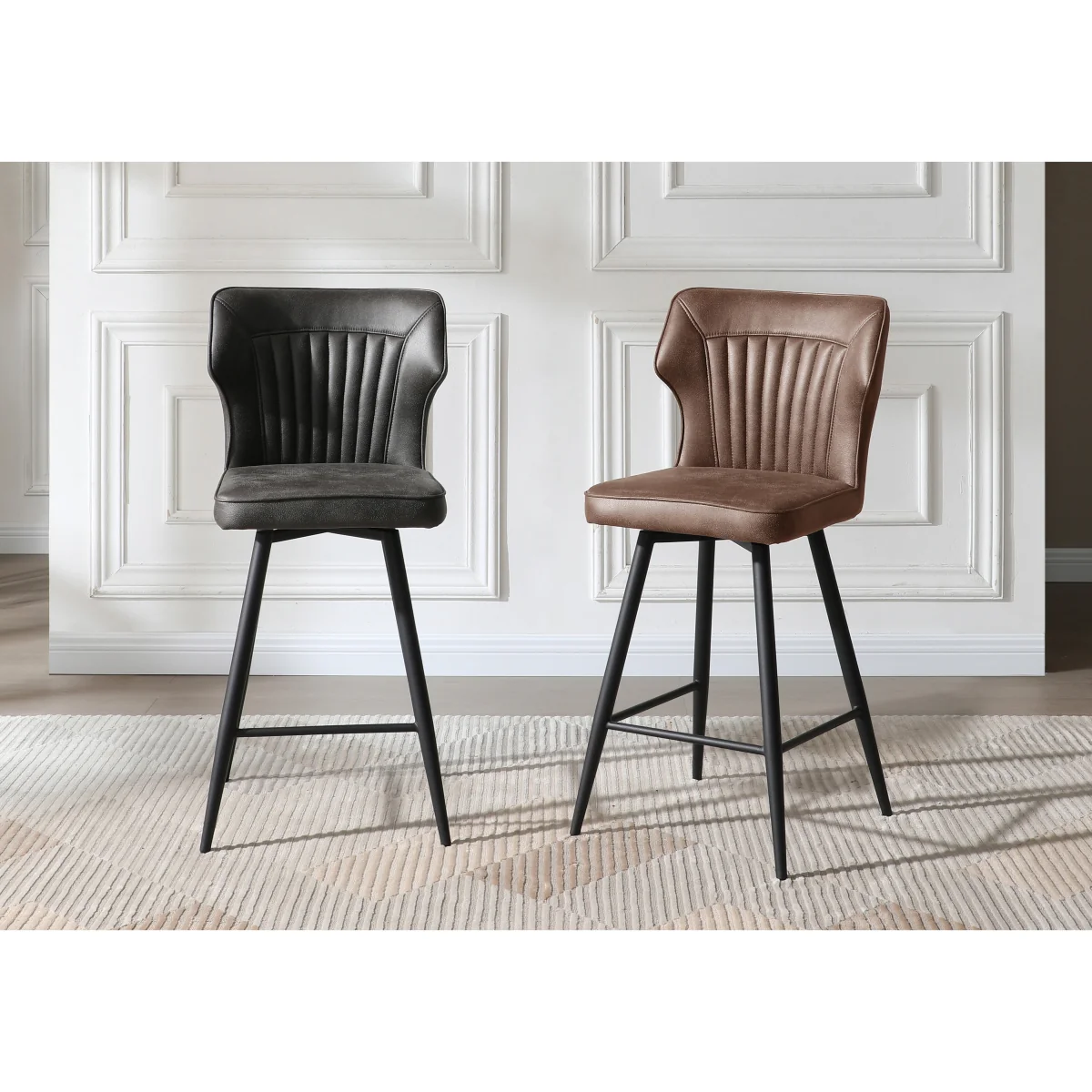 Jayden Set of 4 Faux Leather Swivel Bar Stools - Light Brown – image 2