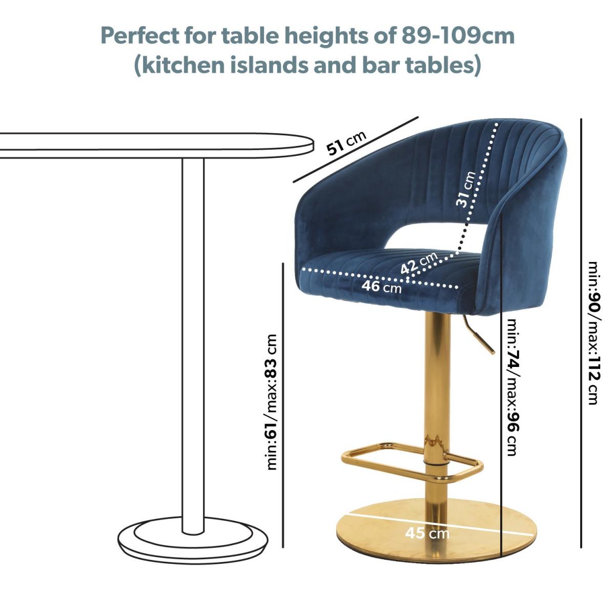 Set of 2 Curved Navy Velvet Adjustable Swivel Bar Stools with Backs - Runa – image 2