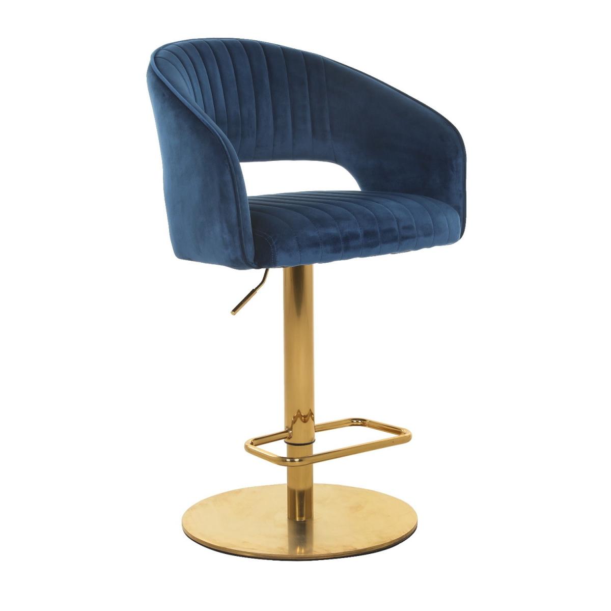 Set of 2 Curved Navy Velvet Adjustable Swivel Bar Stools with Backs - Runa – image 3
