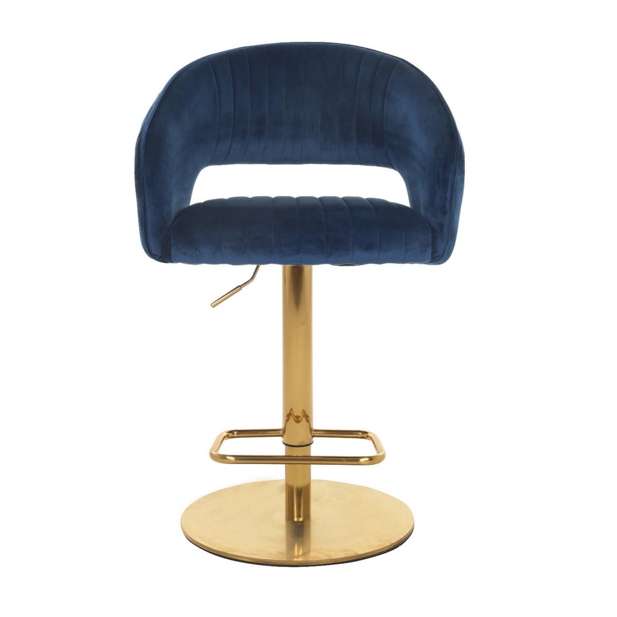 Set of 2 Curved Navy Velvet Adjustable Swivel Bar Stools with Backs - Runa – image 7