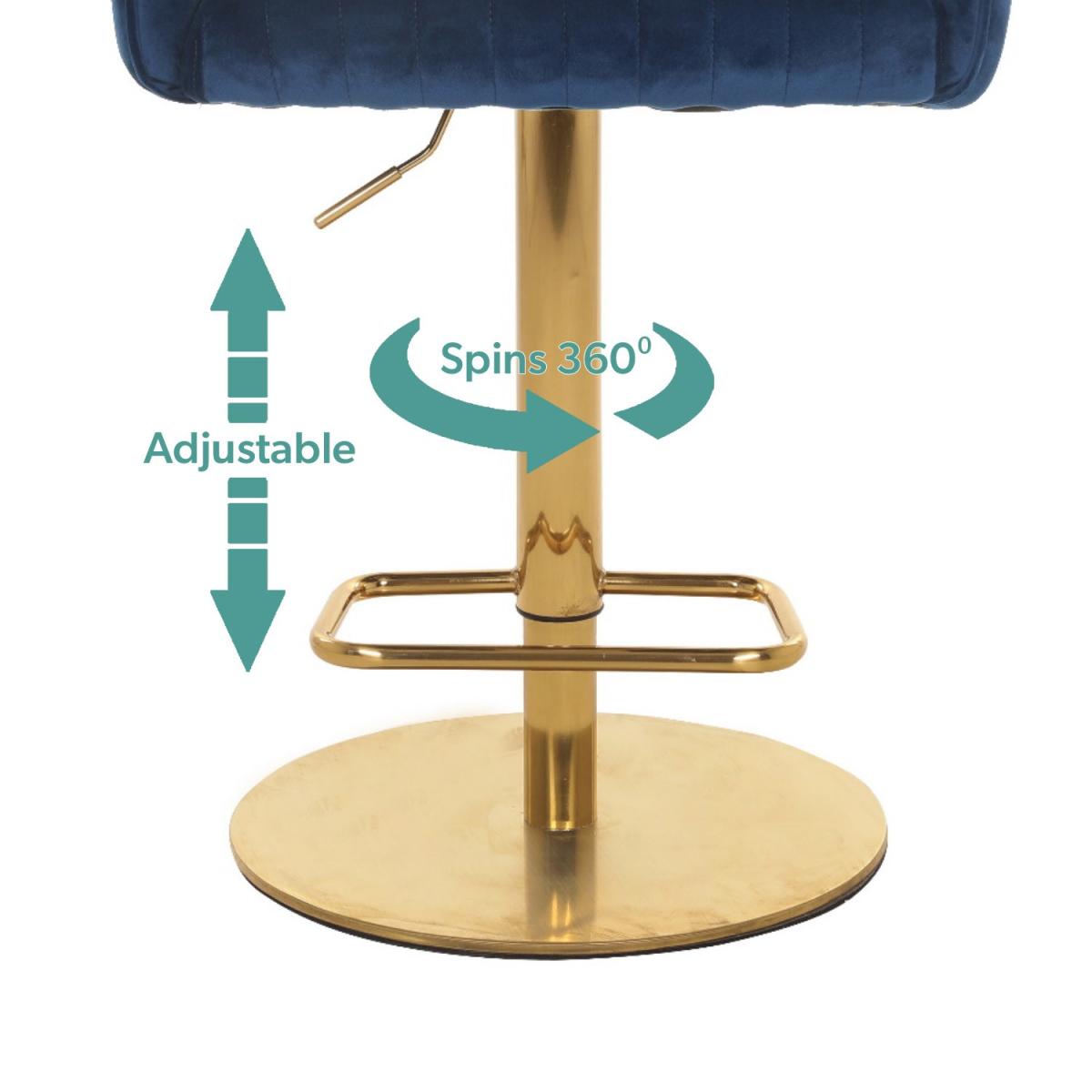 Set of 2 Curved Navy Velvet Adjustable Swivel Bar Stools with Backs - Runa – image 9