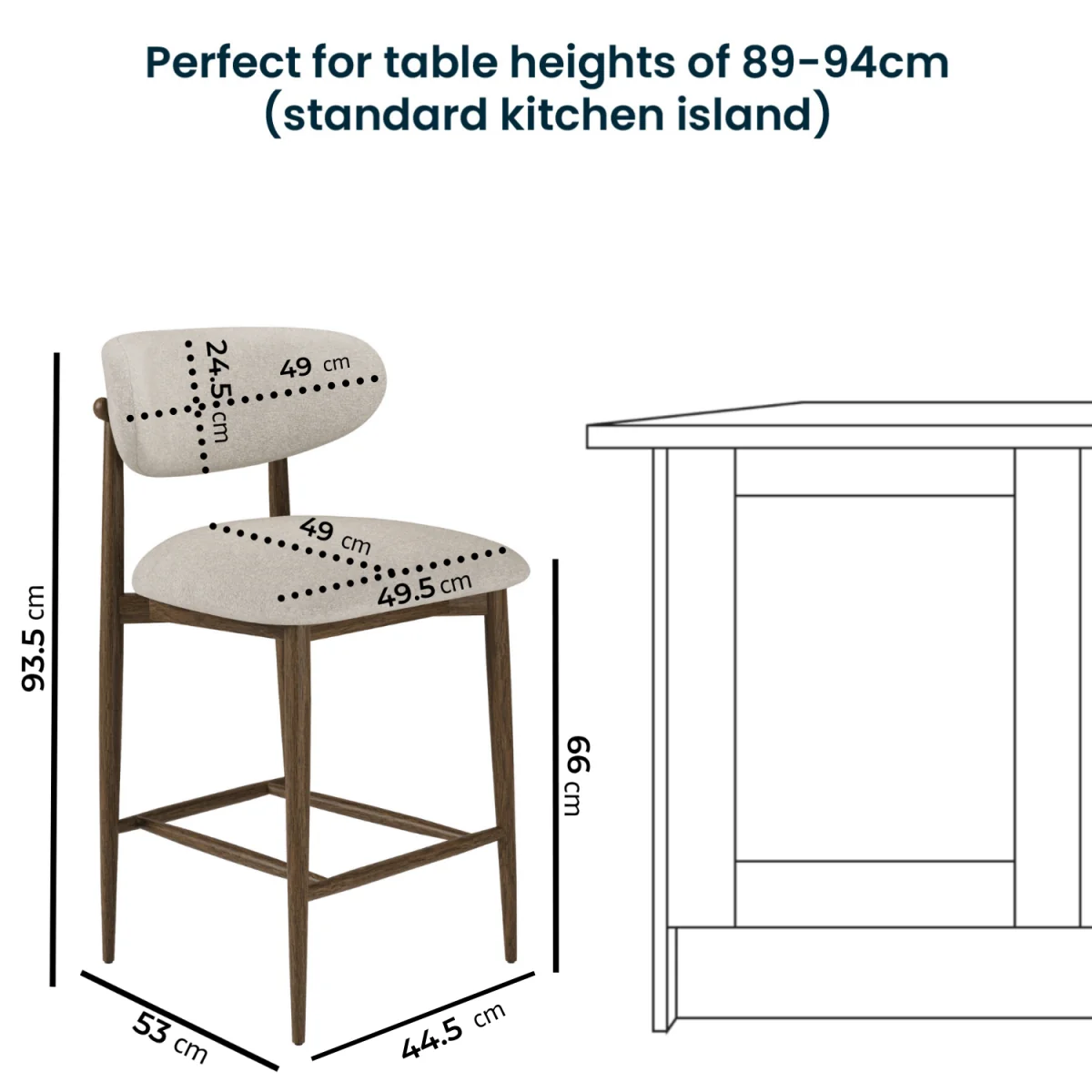 Set of 3 Walnut and Beige Upholstered Curved Kitchen Stools with Open Back - Kori – image 2