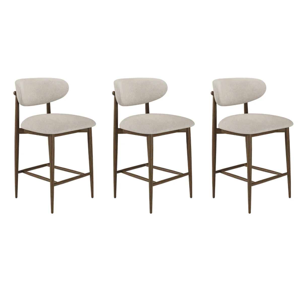 Set of 3 Walnut and Beige Upholstered Curved Kitchen Stools with Open Back - Kori – image 3