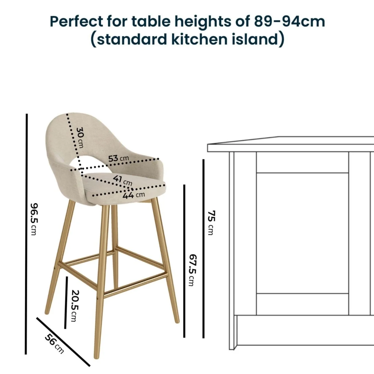 Gold and Beige Upholstered Kitchen Stool with Back - Colbie – image 2