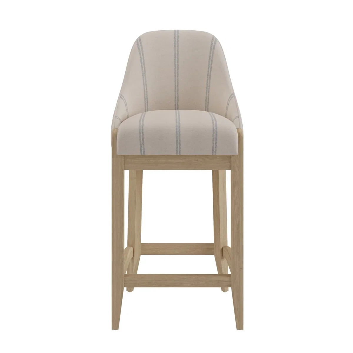 Set of 2 Beige and Blue Striped Upholstered Kitchen Stools with Solid Wood Legs - Madeline – image 3