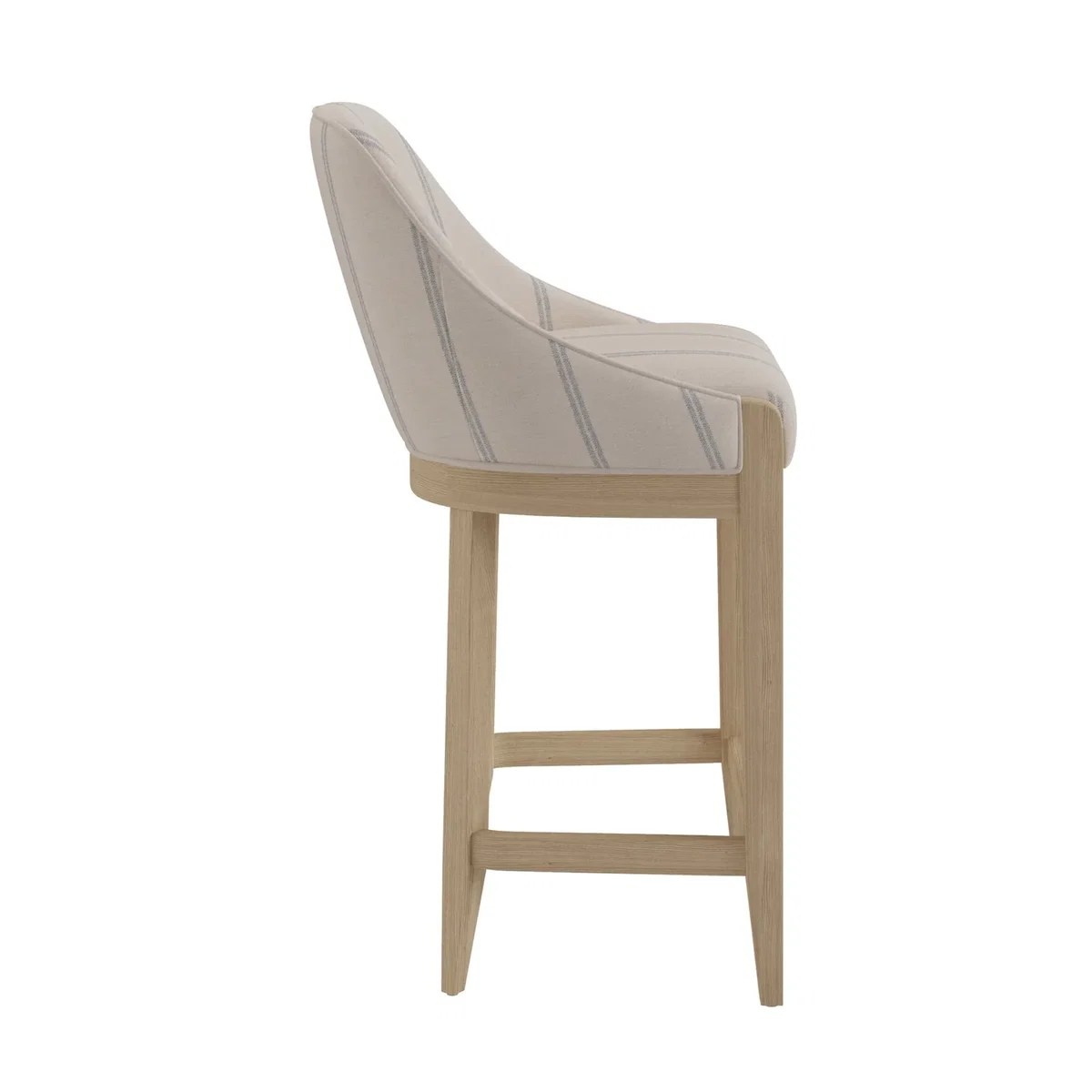 Set of 2 Beige and Blue Striped Upholstered Kitchen Stools with Solid Wood Legs - Madeline – image 4